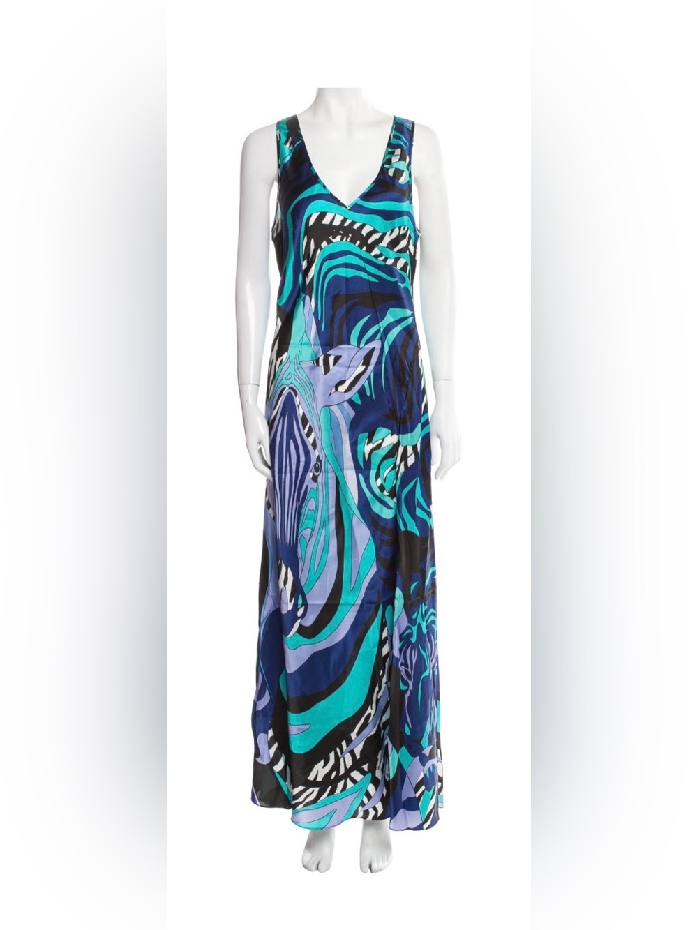 Camilla Blue Multi-Print Sleeveless Maxi Dress
